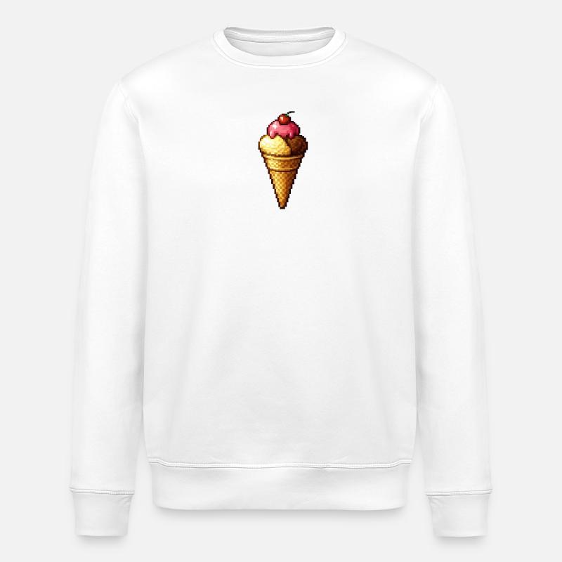 Retro Pixel Eiscreme Cone - Stanley/Stella Unisex Bio-Sweatshirt ROLLER - Weiß