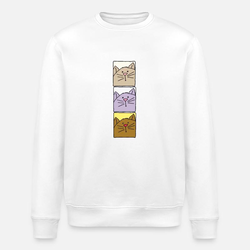 katze dreifach bunt - Stanley/Stella Unisex Bio-Sweatshirt ROLLER - Weiß