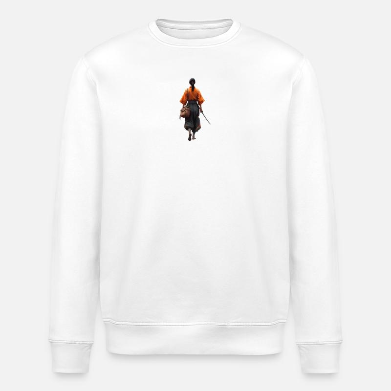 Samurai silhouette in orange robe - Stanley/Stella ROLLER Unisex Organic Sweatshirt - white