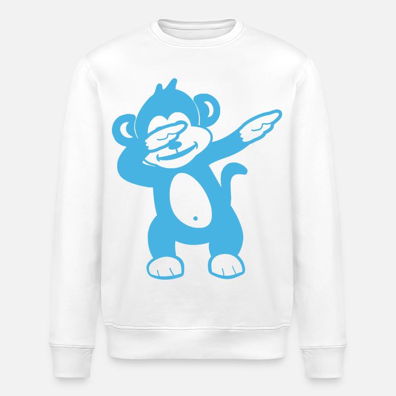 Blue Monkey Mascot - Playful Design - Stanley/Stella ROLLER Unisex Organic Sweatshirt - white