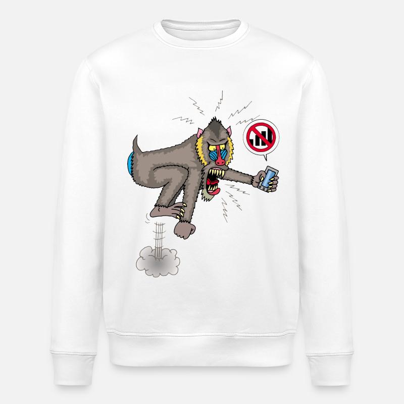 Monkey and mobile phone - Stanley/Stella ROLLER Unisex Organic Sweatshirt - white