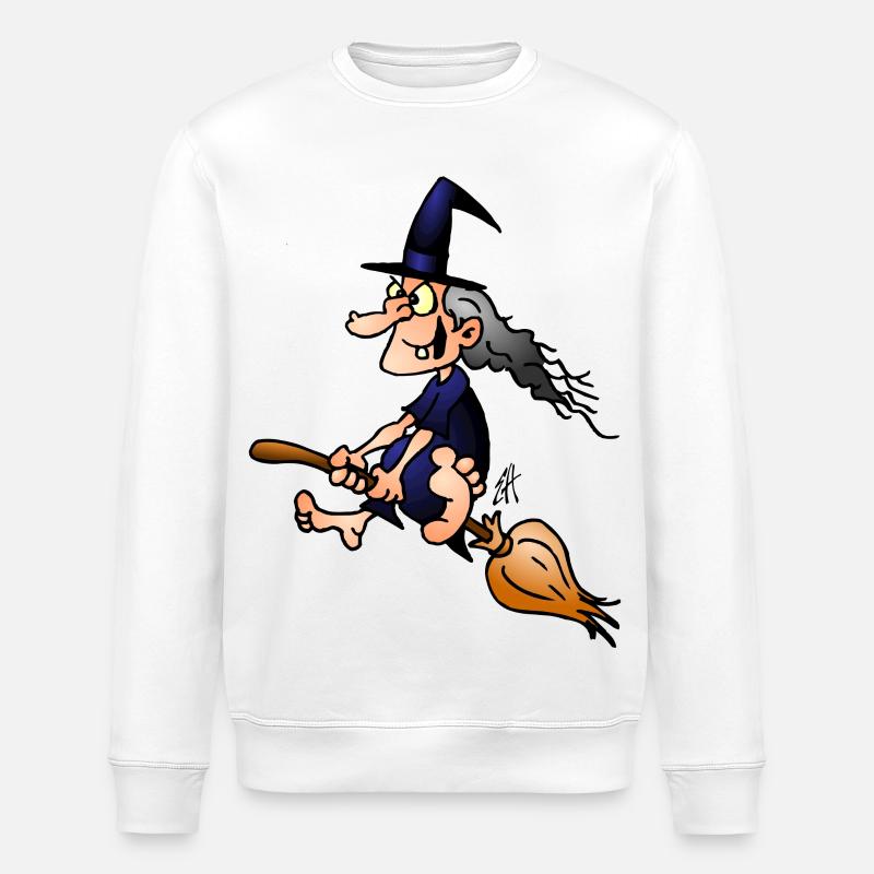Witch on a broom - Stanley/Stella ROLLER Unisex Organic Sweatshirt - white