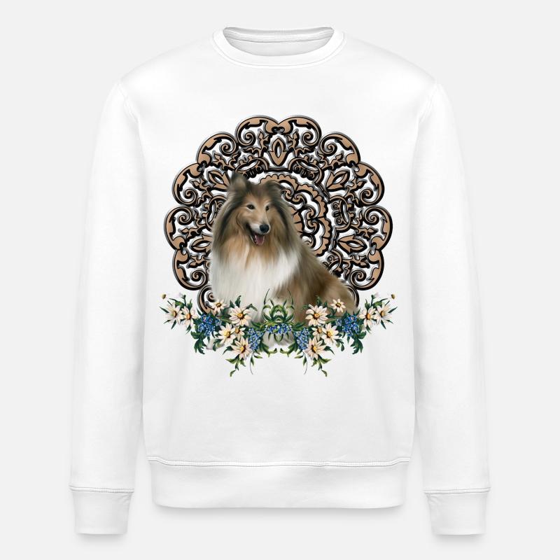 Collie mignon avec des fleurs - Sweat bio ROLLER Stanley/Stella Unisexe - blanc
