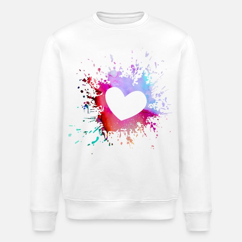 Buntes Herz Farbkleckse - Stanley/Stella Unisex Bio-Sweatshirt ROLLER - Weiß