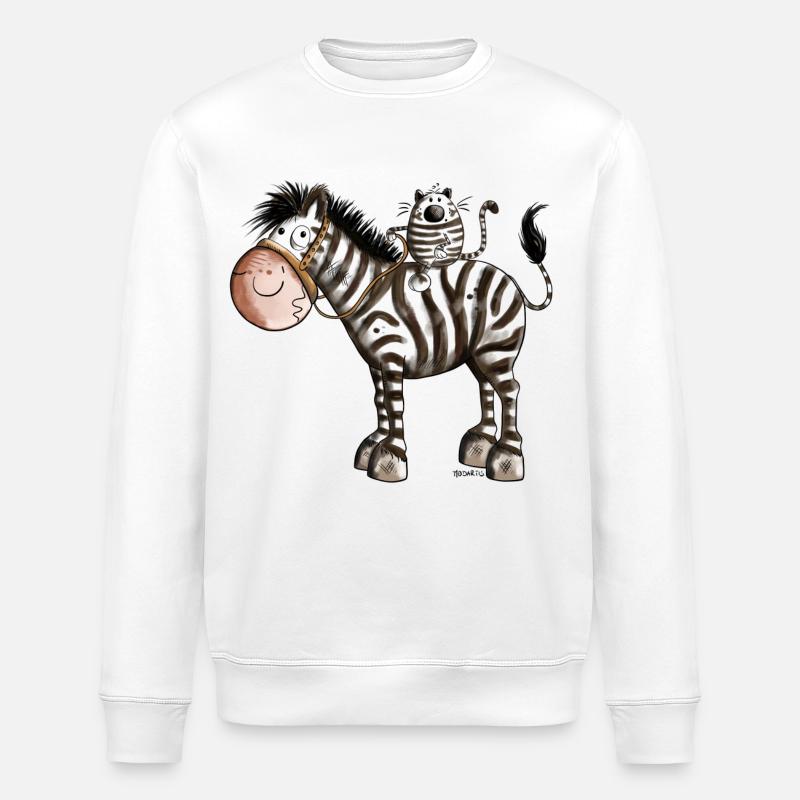 Zebra mit Katze - Stanley/Stella Unisex Bio-Sweatshirt ROLLER - Weiß