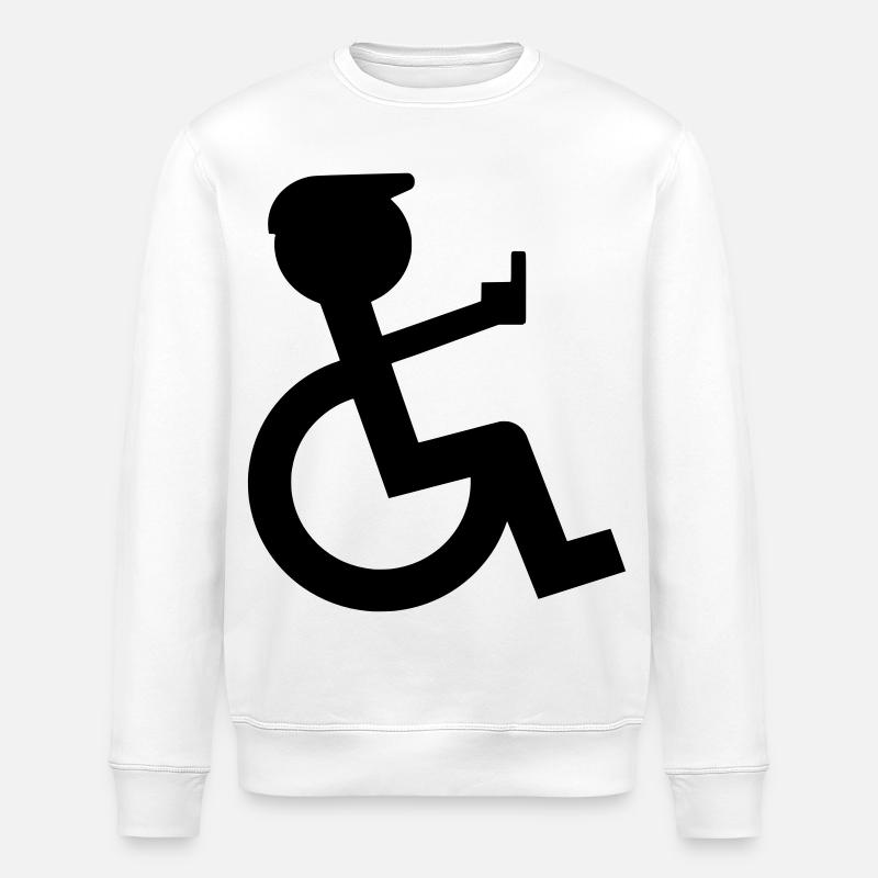 Rollstuhlfahrer zeigt Mittelfinger # - Stanley/Stella Unisex Bio-Sweatshirt ROLLER - Weiß