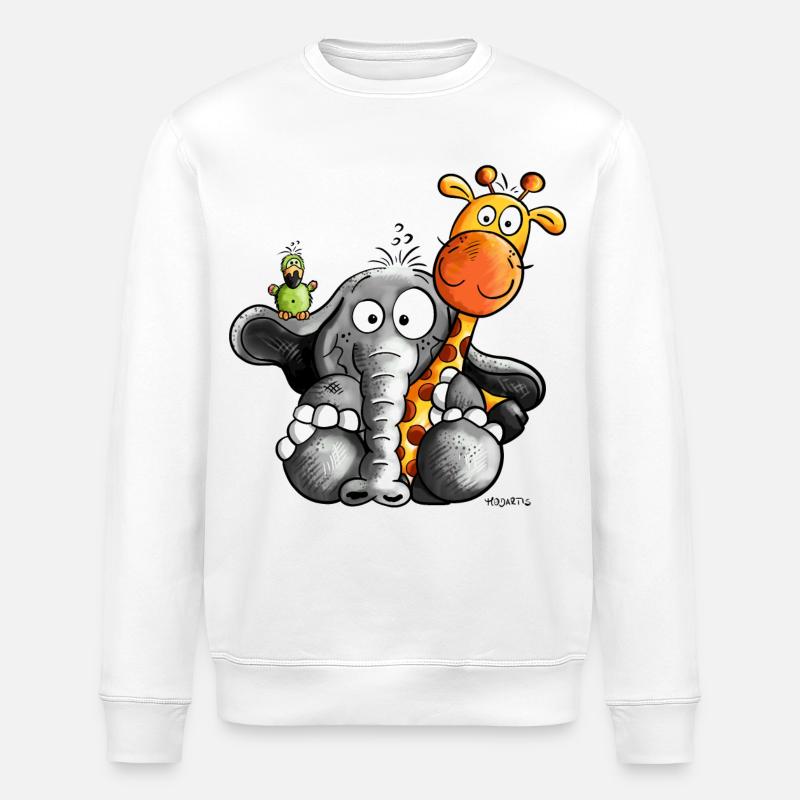 Elefant umarmt Giraffe - Stanley/Stella Unisex Bio-Sweatshirt ROLLER - Weiß