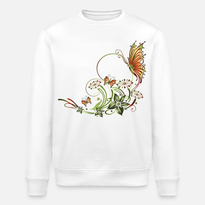Schmetterlinge mit floralen Elementen - Stanley/Stella Unisex Bio-Sweatshirt ROLLER - Weiß
