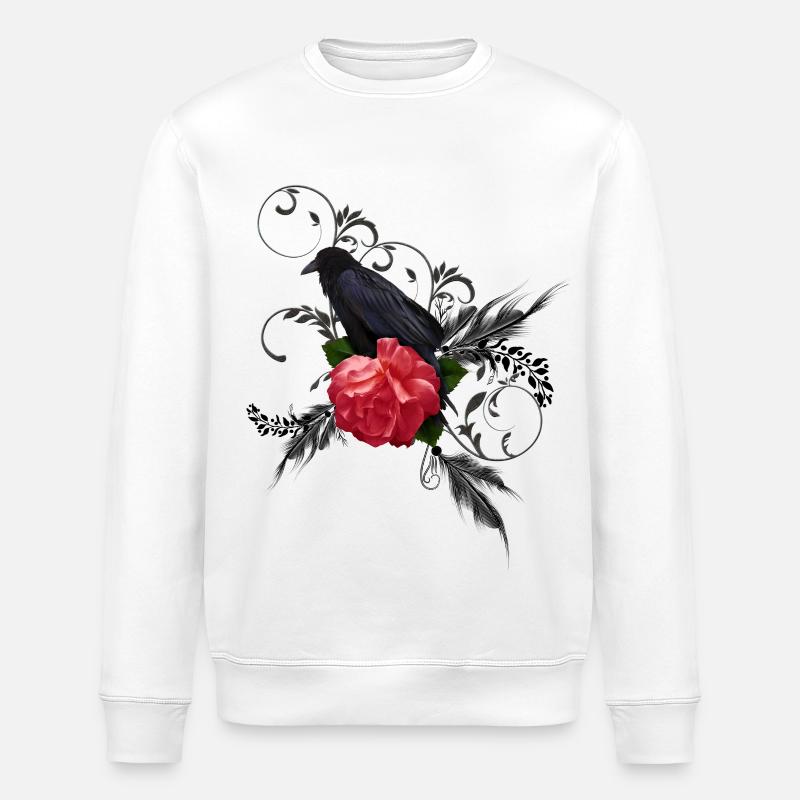Wunderbare Krähe mit Rose - Stanley/Stella Unisex Bio-Sweatshirt ROLLER - Weiß