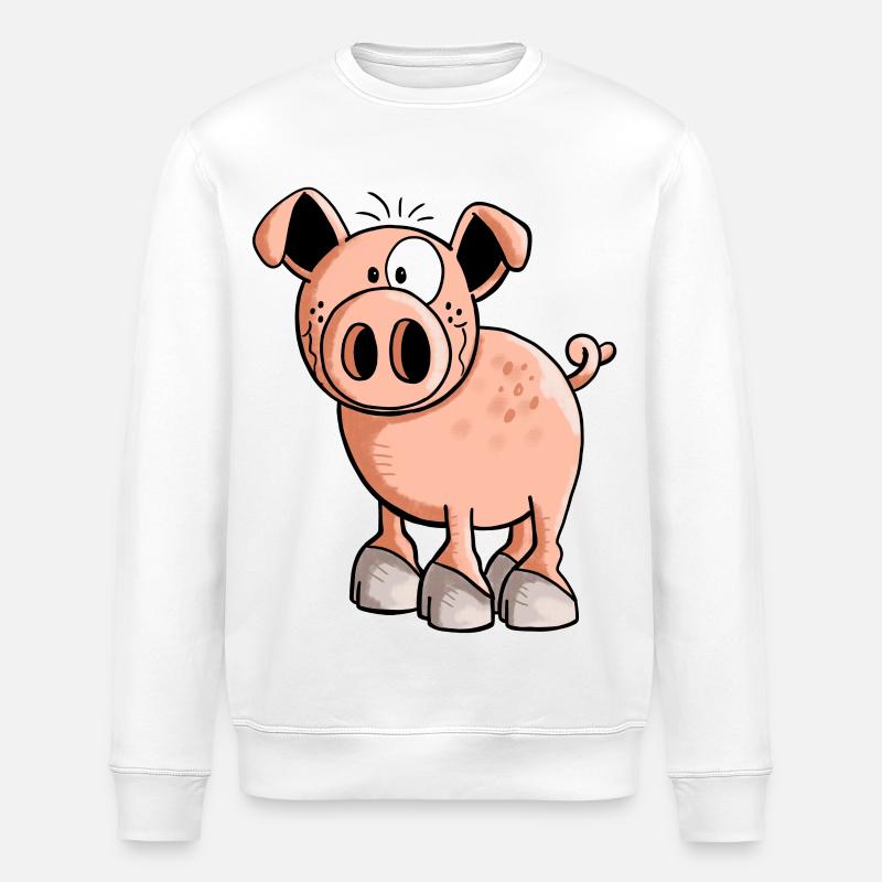 Rosa Ferkel - Schwein - Sau - Schweinchen - Comic - Stanley/Stella Unisex Bio-Sweatshirt ROLLER - Weiß
