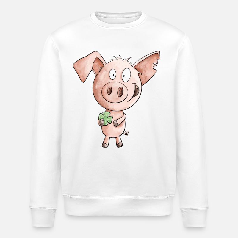 Glück Schwein Mit Kleeblatt - Stanley/Stella Unisex Bio-Sweatshirt ROLLER - Weiß