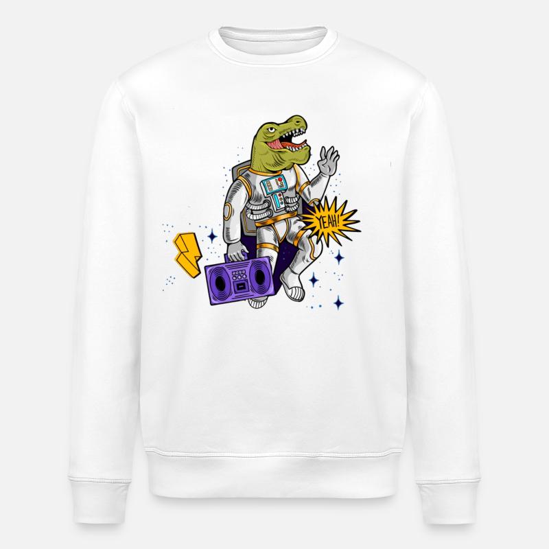 Dino Astronaut avec magnétophone à cassettes - Sweat bio ROLLER Stanley/Stella Unisexe - blanc