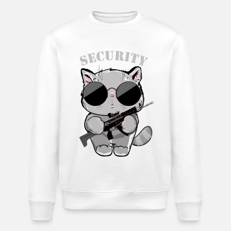 Cat Security Agent with Gun - Stanley/Stella ROLLER Unisex Organic Sweatshirt - white