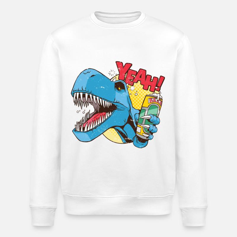 T-Rex with beer can - Stanley/Stella ROLLER Unisex Organic Sweatshirt - white