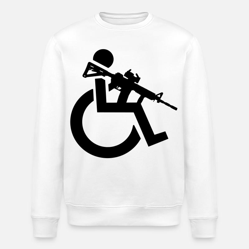 Armed wheelchair user with rifle, weapon # - Stanley/Stella ROLLER Unisex Organic Sweatshirt - white