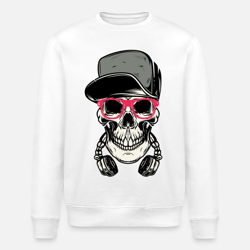 DJ Totenkopf mit Kopfhörer - Stanley/Stella Unisex Bio-Sweatshirt ROLLER - Weiß