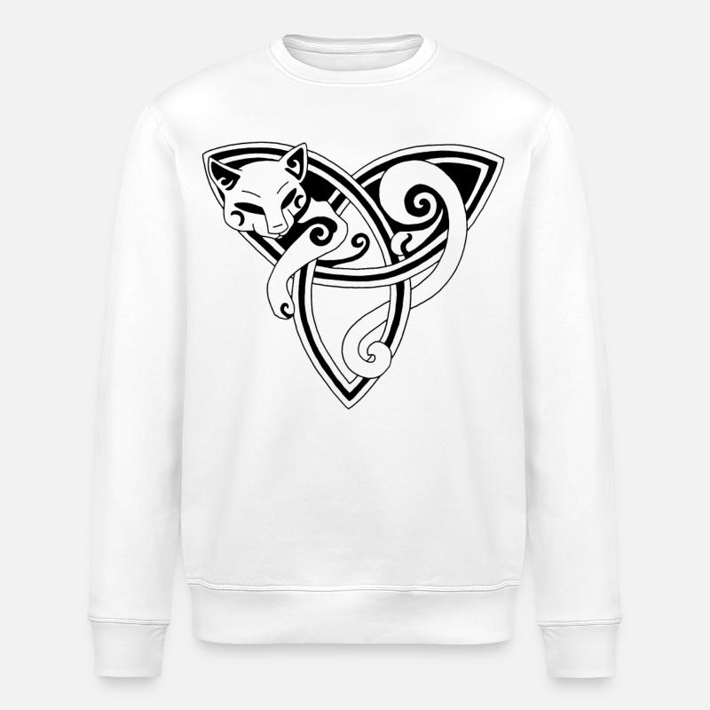 Chat celte au repos (noir) - Sweat bio ROLLER Stanley/Stella Unisexe - blanc
