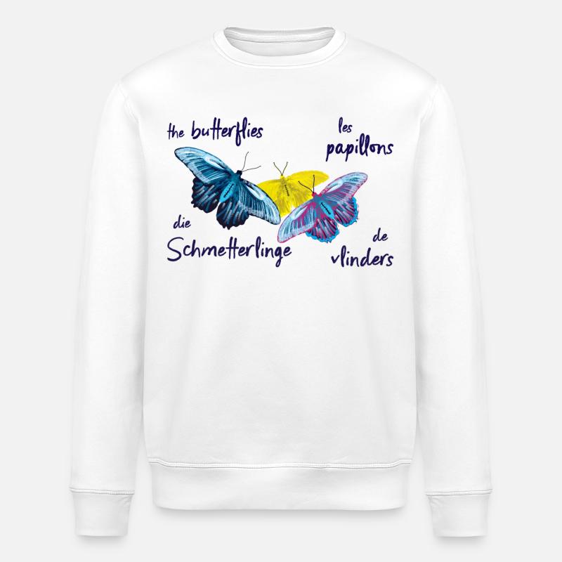 Bunte Schmetterlinge, 4 Sprachen - Stanley/Stella Unisex Bio-Sweatshirt ROLLER - Weiß