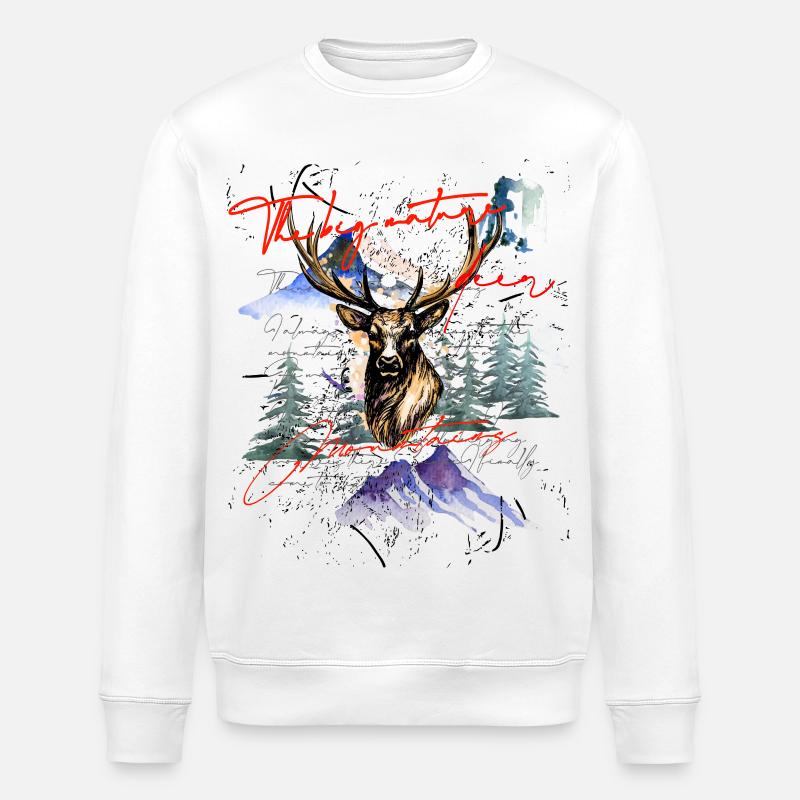 Deer Forest Hunter - Stanley/Stella ROLLER Unisex Organic Sweatshirt - white