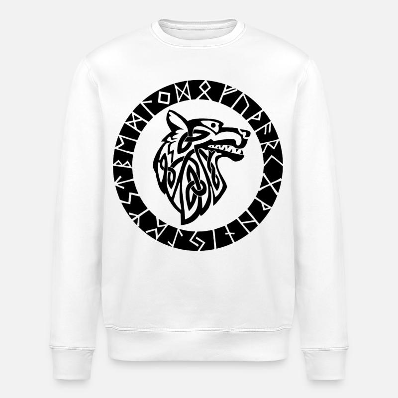 Wikinger-Emblem des schwarzen Wolfes - Stanley/Stella Unisex Bio-Sweatshirt ROLLER - Weiß