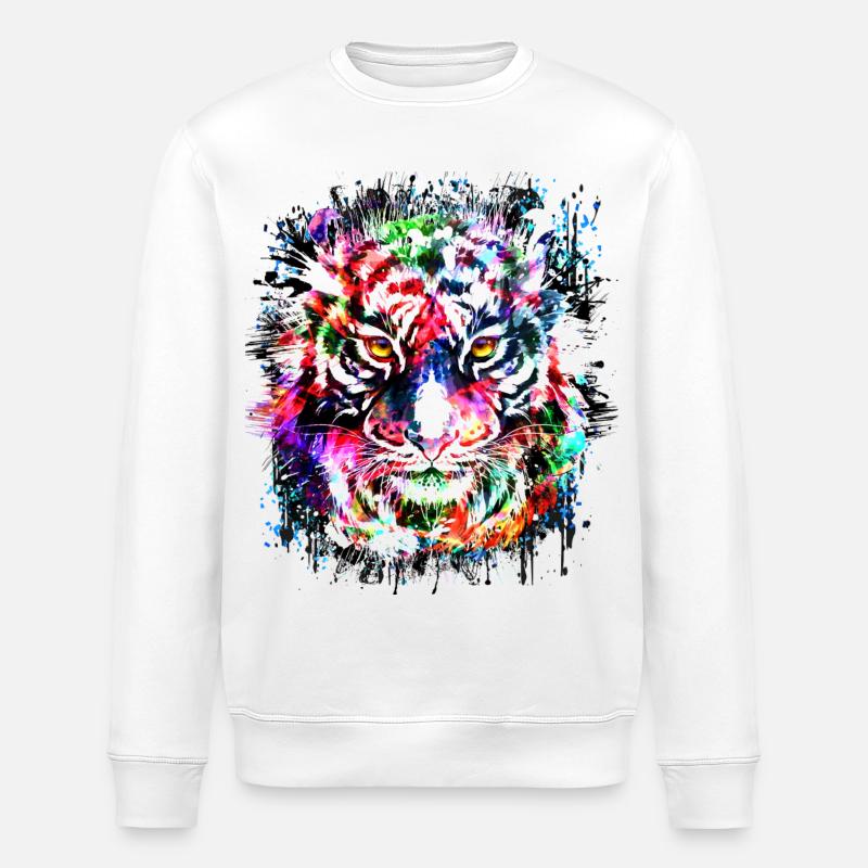 Tiger - Bunter Tigerkopf - Tigerkatze - Stanley/Stella Unisex Bio-Sweatshirt ROLLER - Weiß