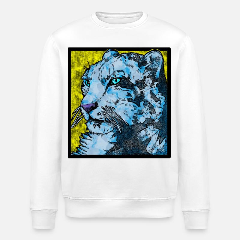 Schneeleopard nah (Bunt) - Stanley/Stella Unisex Bio-Sweatshirt ROLLER - Weiß