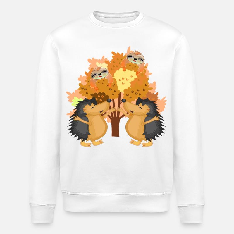 HERBST BAUM Glückliches IGEL PAAR FAULTIERE - Stanley/Stella Unisex Bio-Sweatshirt ROLLER - Weiß