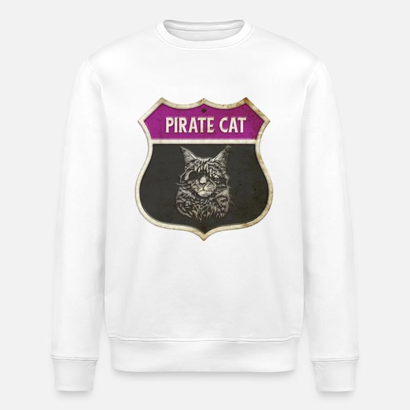 Motif écusson pirate de chat - Sweat bio ROLLER Stanley/Stella Unisexe - blanc