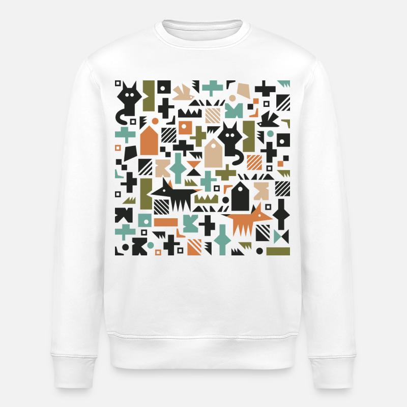 Cat fox bird pattern l multicolour - Stanley/Stella ROLLER Unisex Organic Sweatshirt - white