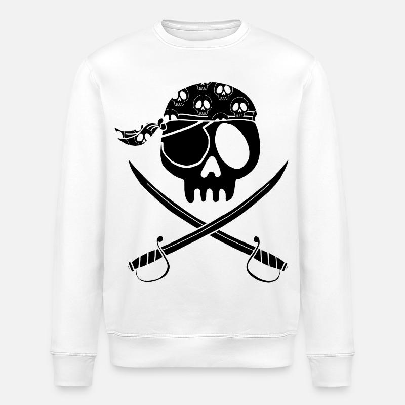 Crâne de pirate noir - Sweat bio ROLLER Stanley/Stella Unisexe - blanc