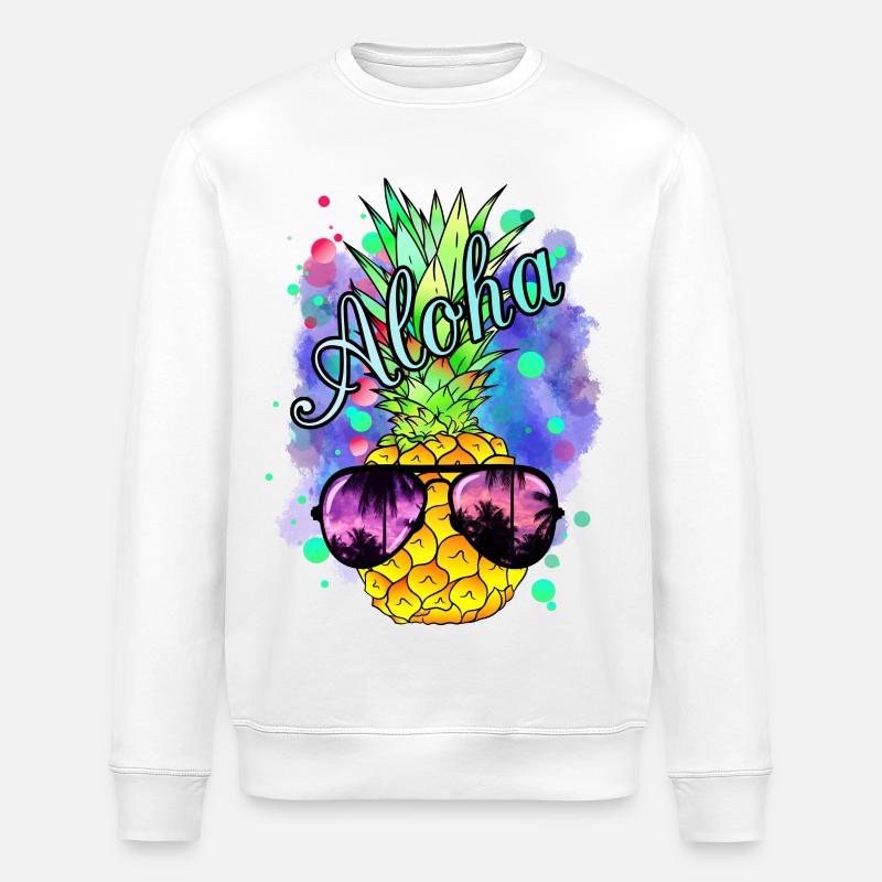Bunte Ananas mit cooler Sonnenbrille - Stanley/Stella Unisex Bio-Sweatshirt ROLLER - Weiß