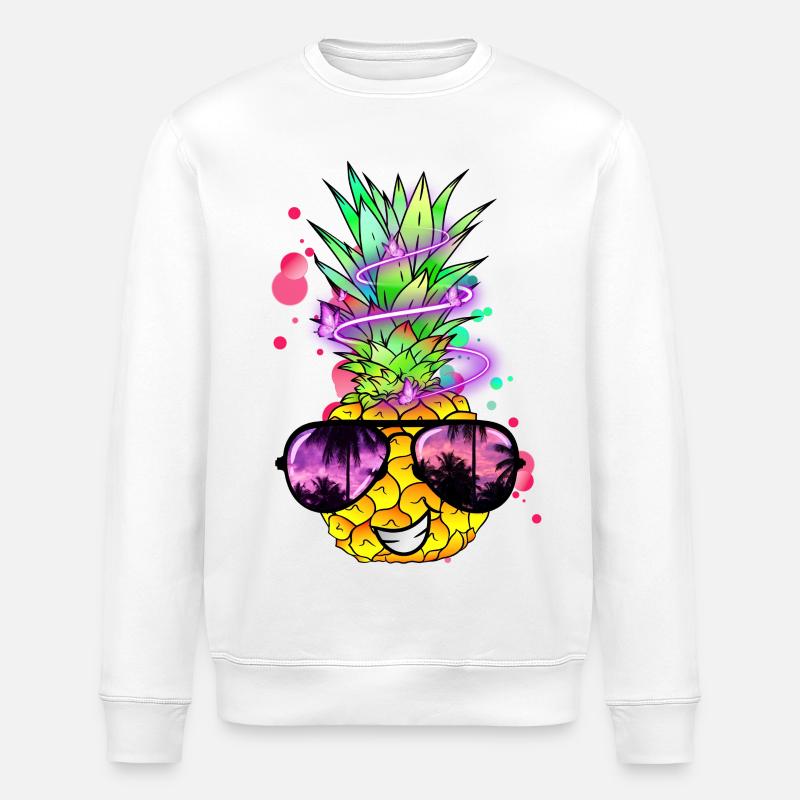 coole Ananas mit Neon Spirale - Stanley/Stella Unisex Bio-Sweatshirt ROLLER - Weiß