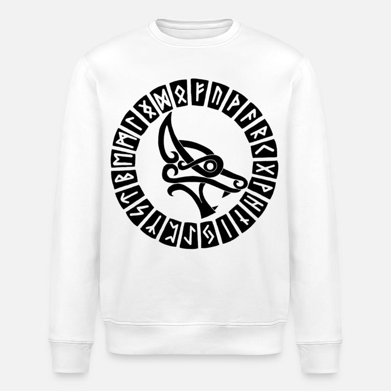 Schwarze Wolfs- und Wikingerrunen - Stanley/Stella Unisex Bio-Sweatshirt ROLLER - Weiß