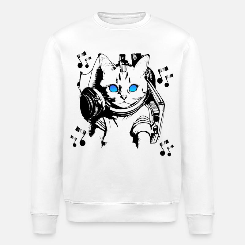 DJ Katze mit Kopfhörern - Stanley/Stella Unisex Bio-Sweatshirt ROLLER - Weiß