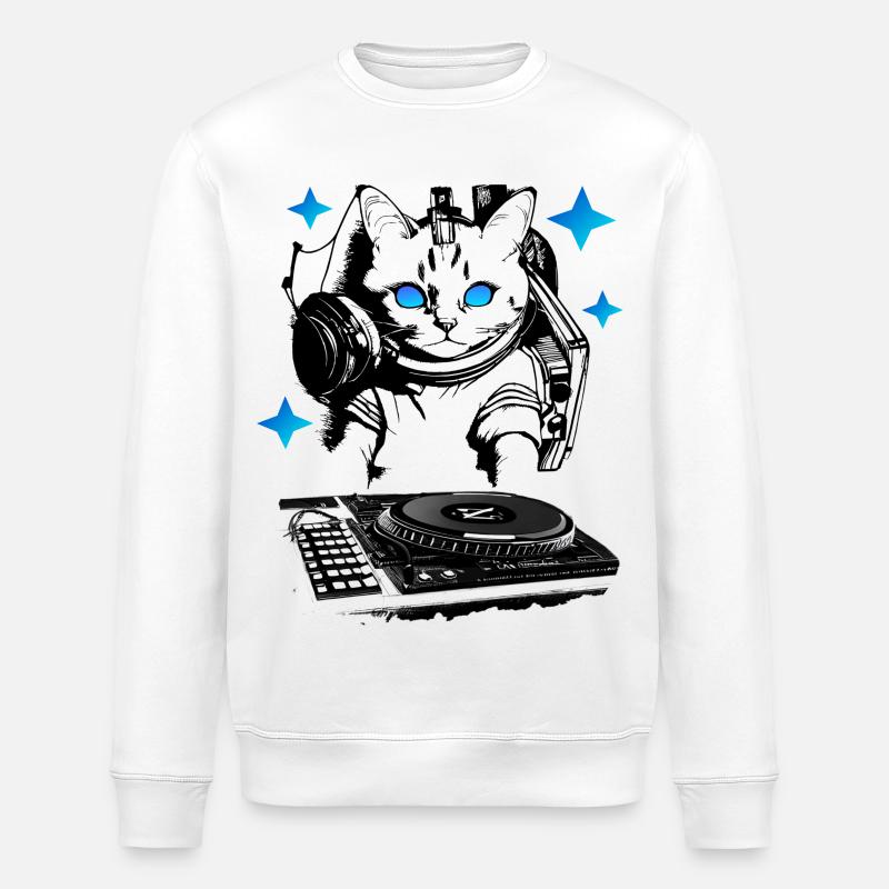 DJ Katze mit Mischpult - Stanley/Stella Unisex Bio-Sweatshirt ROLLER - Weiß