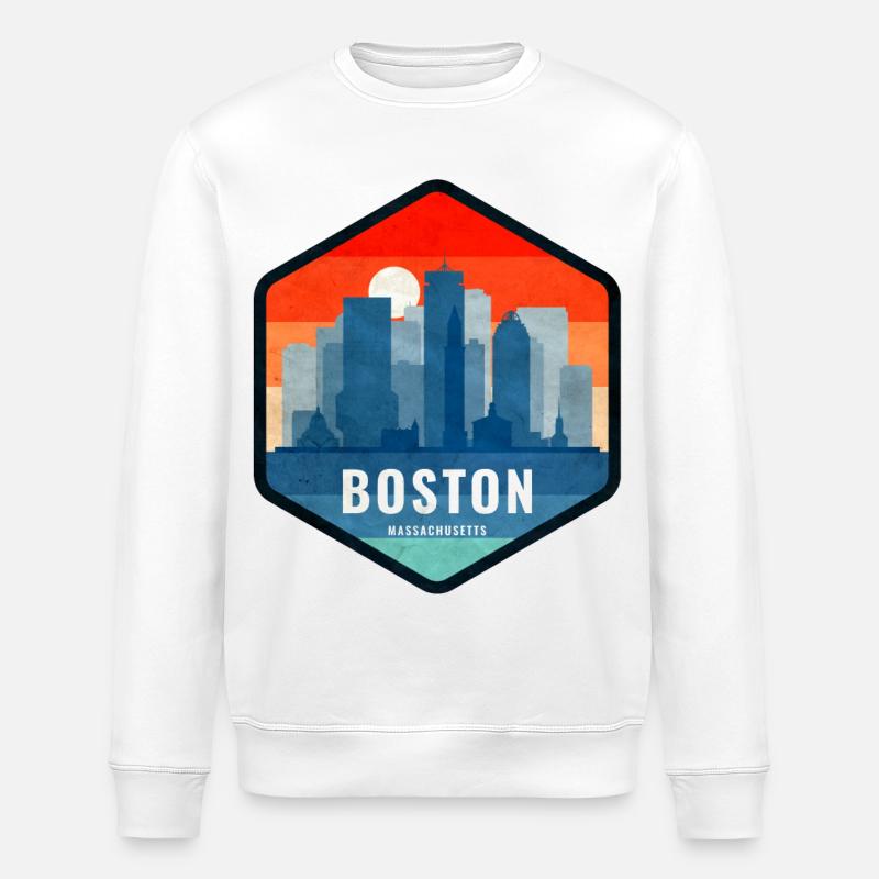 Badge rétro Boston Skyline - Sweat bio ROLLER Stanley/Stella Unisexe - blanc