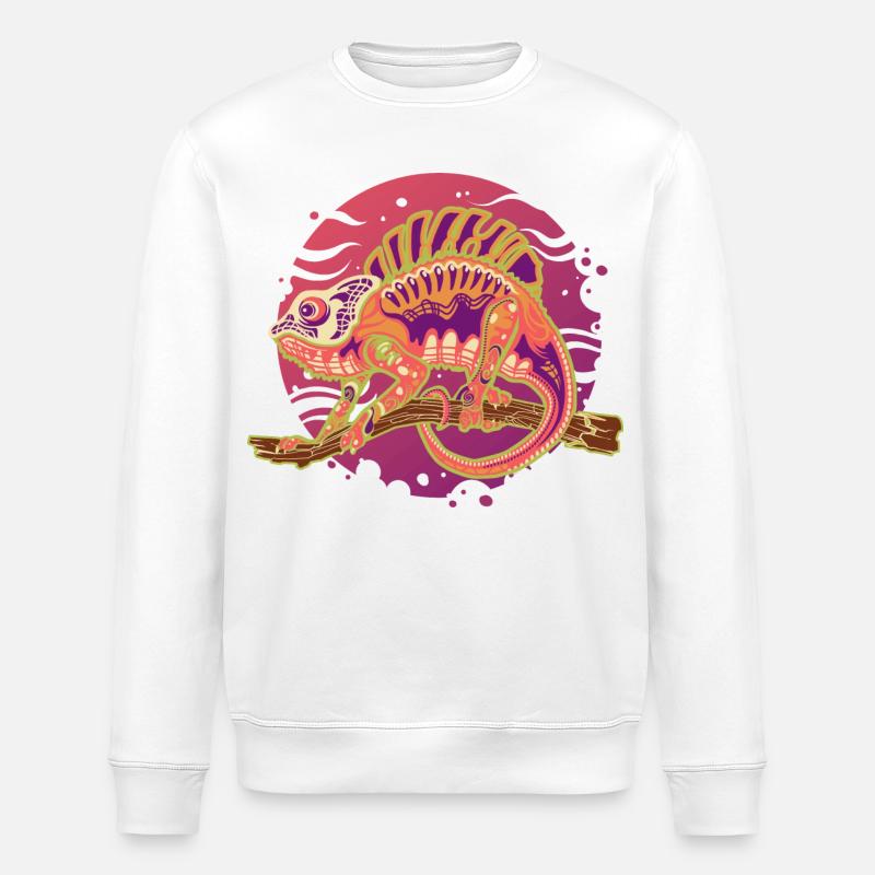 PsyPop Chamäleon auf Ast - Stanley/Stella Unisex Bio-Sweatshirt ROLLER - Weiß