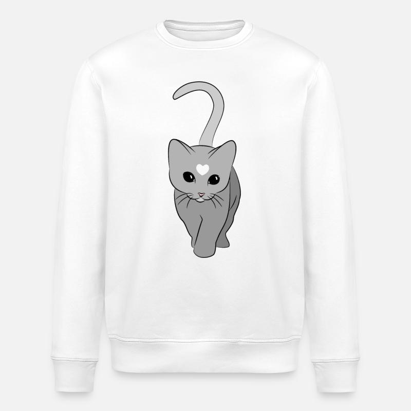Herzkatze Grauton - Stanley/Stella Unisex Bio-Sweatshirt ROLLER - Weiß