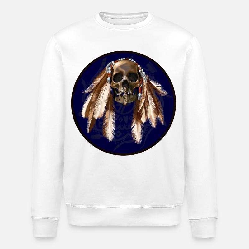 scull with feathers around - Stanley/Stella ROLLER Unisex Organic Sweatshirt - white