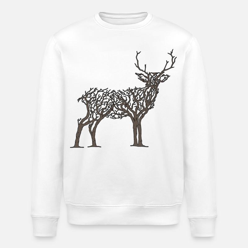 Cerf en Branches d'arbres - Sweat bio ROLLER Stanley/Stella Unisexe - blanc
