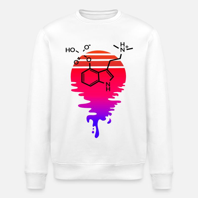 Psilocybin Molecule with Retro Sunset - Stanley/Stella ROLLER Unisex Organic Sweatshirt - white