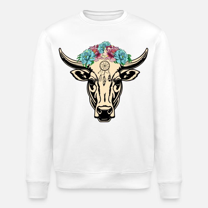 Kuh Hippie Boho - Stanley/Stella Unisex Bio-Sweatshirt ROLLER - Weiß