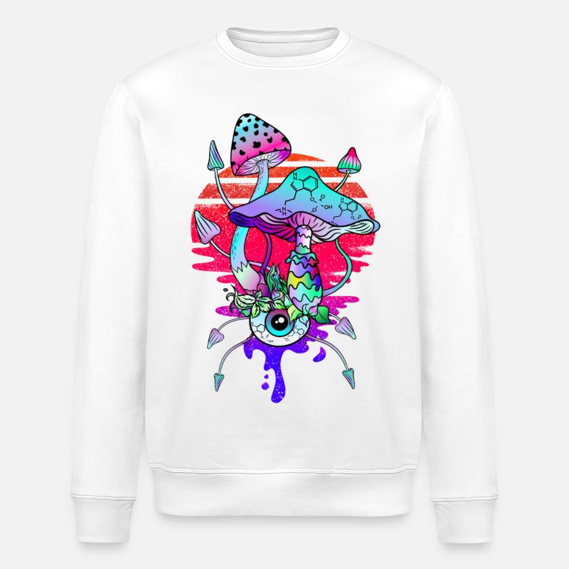 Psychedelic Magic Mushrooms Vaporwave - Stanley/Stella ROLLER Unisex Organic Sweatshirt - white