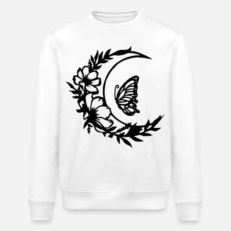 Moon flowers (black) - Stanley/Stella ROLLER Unisex Organic Sweatshirt - white