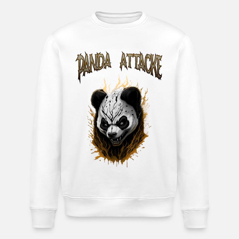 Dark Panda Attacker Design - Stanley/Stella ROLLER Unisex Organic Sweatshirt - white