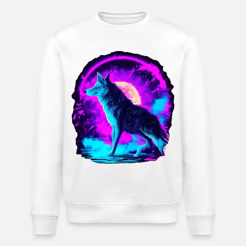 Wolf Neon Illustration Synthwave Art - Sweat bio ROLLER Stanley/Stella Unisexe - blanc