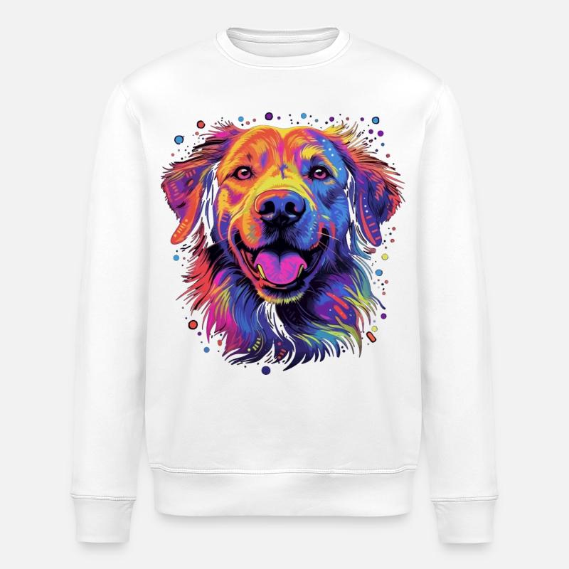 Rainbow Pop Dog Porträt - Stanley/Stella Unisex Bio-Sweatshirt ROLLER - Weiß
