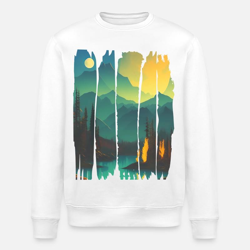 Landschaft Lagerfeuer Wald - Stanley/Stella Unisex Bio-Sweatshirt ROLLER - Weiß