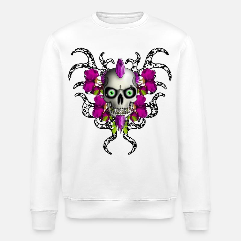 Gothique Punk Skull Roses R6Z - Sweat bio ROLLER Stanley/Stella Unisexe - blanc