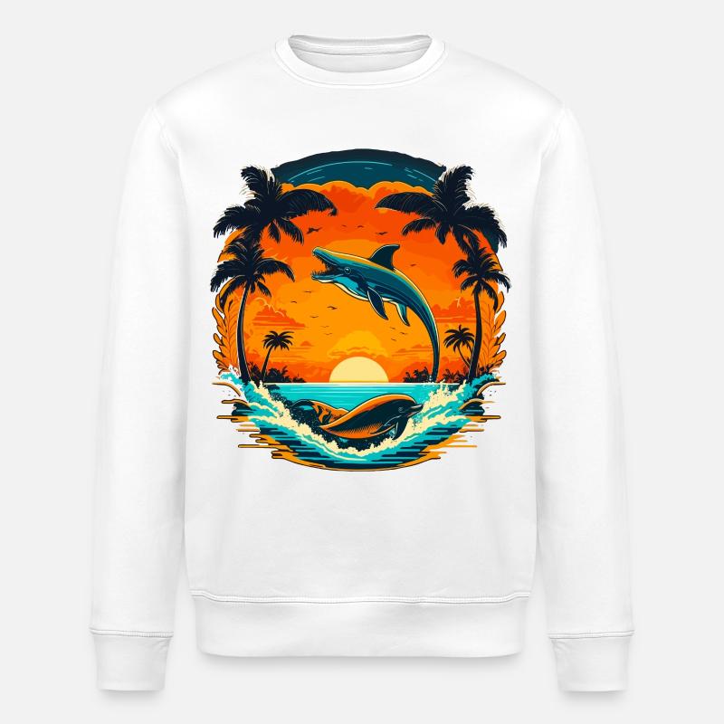 Delphin Sommer Sunset - Stanley/Stella Unisex Bio-Sweatshirt ROLLER - Weiß